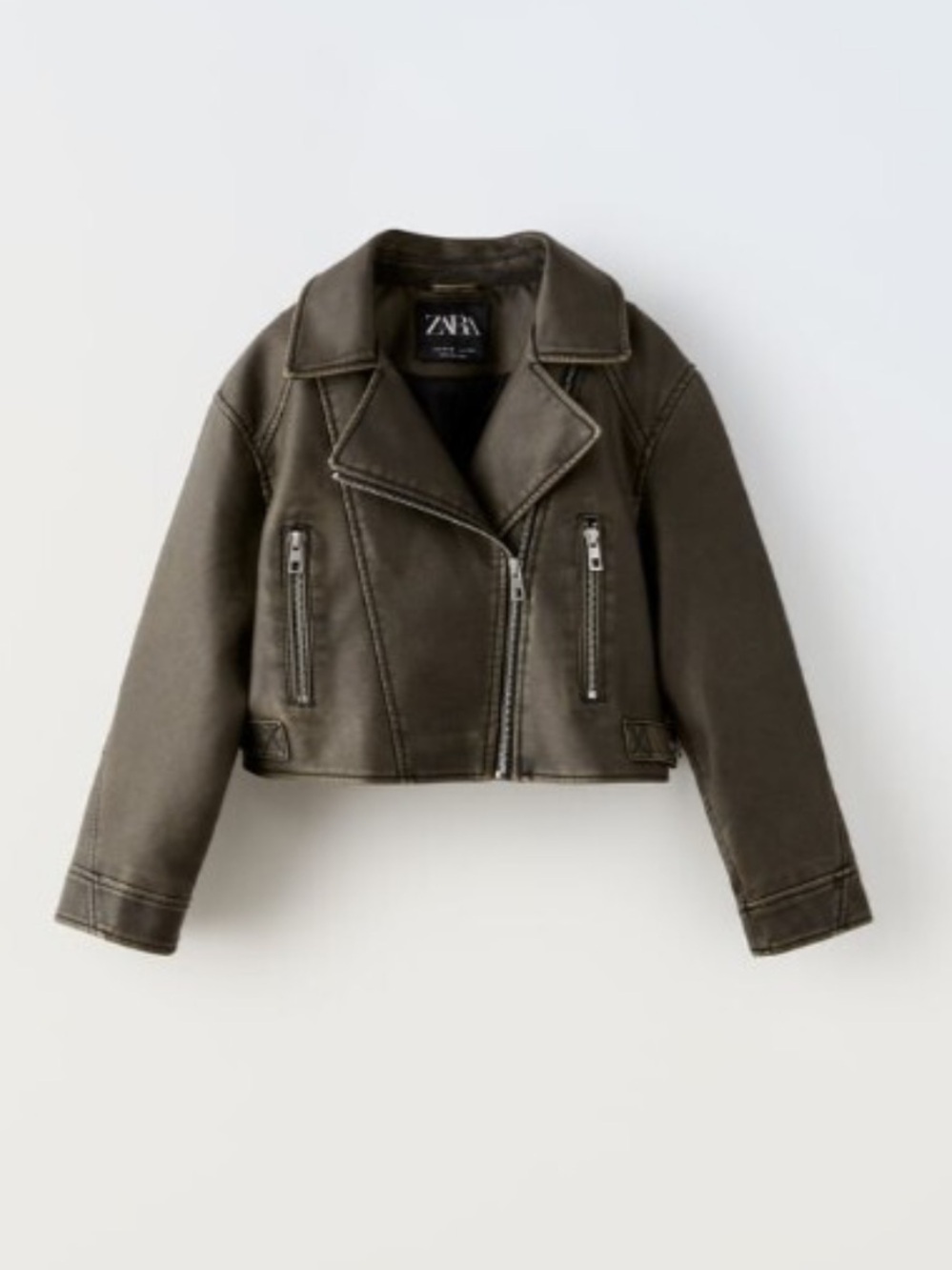 Zara Girls Washed Effect Faux Leather Biker Jacket